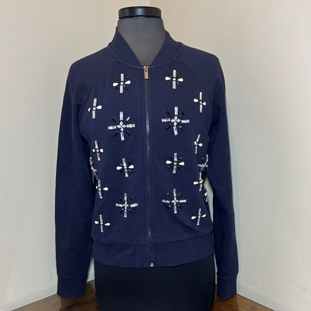 Banana Republic Navy Embellished Women's Bomber Jacket, knit, Medium